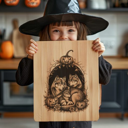 Halloween Charcuterie Board Engraving File, Wolves and Jack