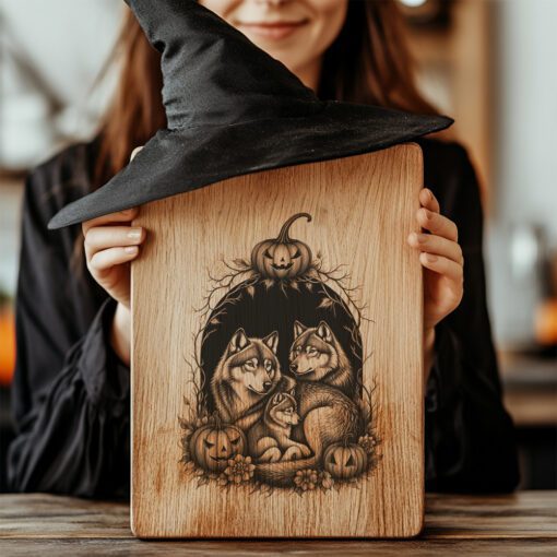 Halloween Charcuterie Board Engraving File, Wolves and Jack