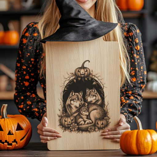 Halloween Charcuterie Board Engraving File, Wolves and Jack