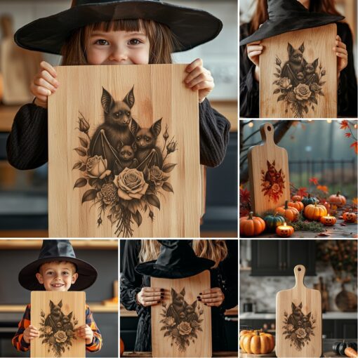 Halloween Charcuterie Board Engraving Files, Animal Family Designs