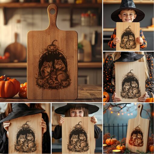 Halloween Charcuterie Board Engraving Files, Animal Family Designs