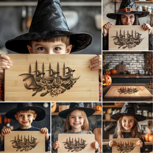 File per incisione tagliere charcuterie di Halloween, pacchetto laser spettrale, 6 design - immagine 2