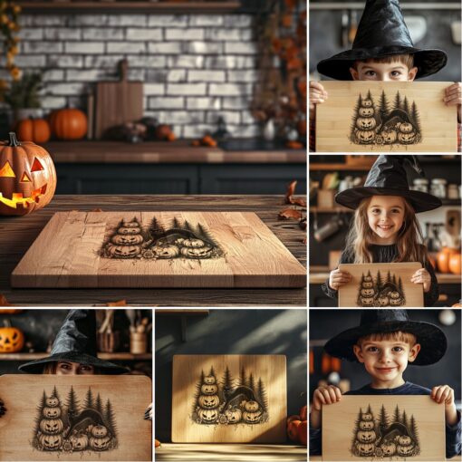 File per incisione tagliere charcuterie di Halloween, pacchetto laser spettrale, 6 design - immagine 3