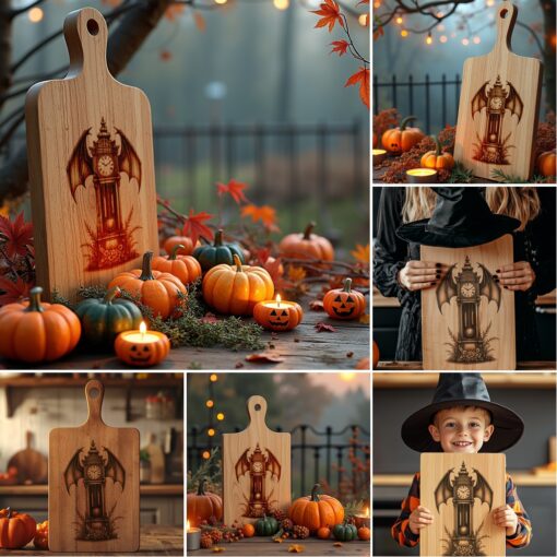 File di incisione per tagliere charcuterie di Halloween, Disegni laser spettrali per Glowforge - immagine 2