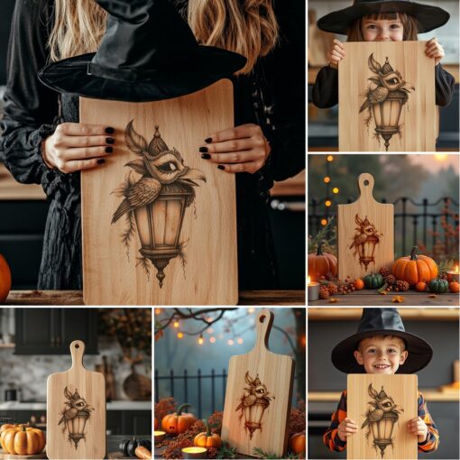 File di incisione per tagliere charcuterie di Halloween, Disegni laser spettrali per Glowforge - immagine 3