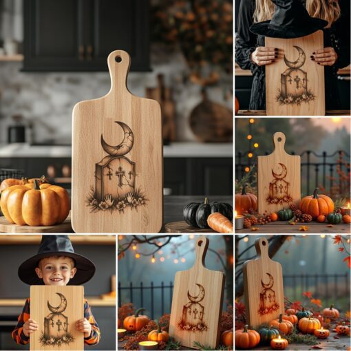 File di incisione per tagliere charcuterie di Halloween, Disegni laser spettrali per Glowforge - immagine 5