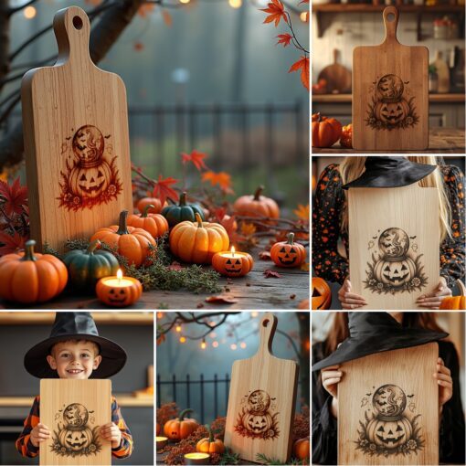 File di incisione per tagliere charcuterie di Halloween, Disegni laser spettrali per Glowforge - immagine 6