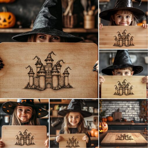 File di incisione per taglieri di salumi di Halloween, design spettrali e stregoneschi per decorare il servizio - immagine 2