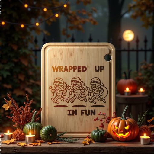 Halloween Charcuterie Board Engraving, Funny Mummy Sack Race,