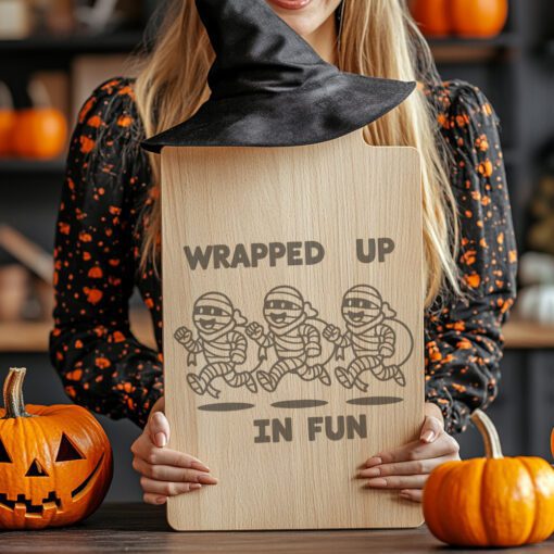 Halloween Charcuterie Board Engraving, Funny Mummy Sack Race,