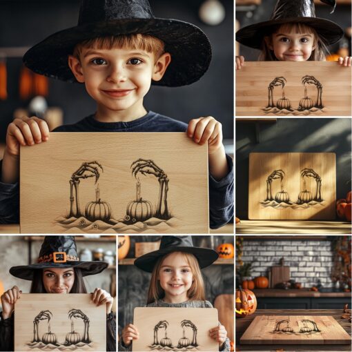 Bundle di file per incisione laser per tagliere charcuterie a tema Halloween, Design spaventosi per taglieri di formaggio - immagine 2