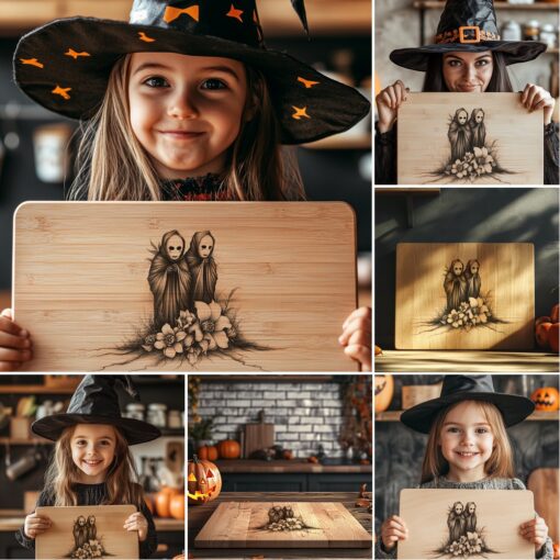 Bundle di file per incisione laser per tagliere charcuterie a tema Halloween, Design spaventosi per taglieri di formaggio - immagine 3