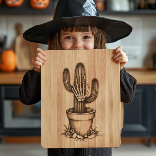 File per incisione laser per tagliere da salumi di Halloween, design cactus mano di zombie, decorazioni per feste - immagine 3