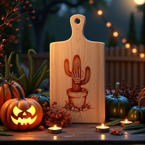 File per incisione laser per tagliere da salumi di Halloween, design cactus mano di zombie, decorazioni per feste - immagine 4