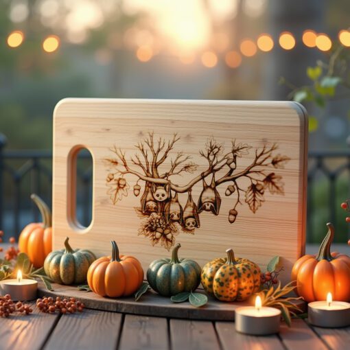 Halloween Charcuterie Board Laser File, Bat Engraved, Autumn