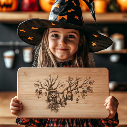 Halloween Charcuterie Board Laser File, Bat Engraved, Autumn