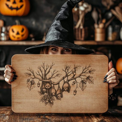 Halloween Charcuterie Board Laser File, Bat Engraved, Autumn