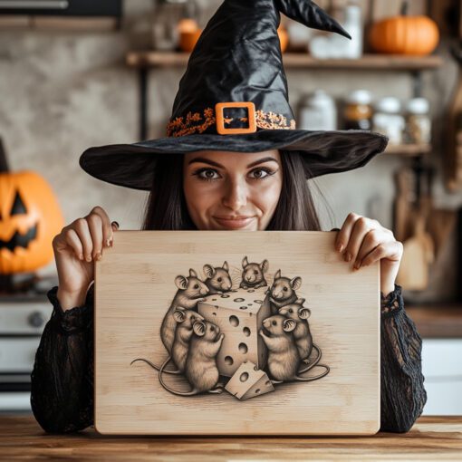 File laser per tagliere charcuterie di Halloween, design con vassoio per formaggio a forma di topi fantasma - immagine 4