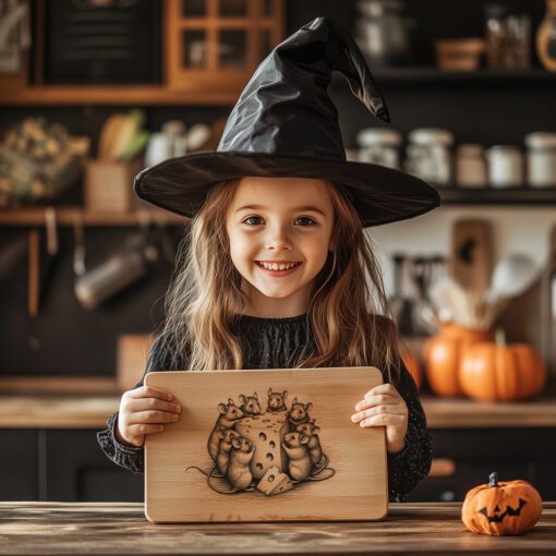 File laser per tagliere charcuterie di Halloween, design con vassoio per formaggio a forma di topi fantasma - immagine 5