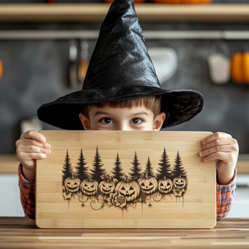 File laser per tagliere di salumi di Halloween, bordo a lanterna di zucca, design per incisione Glowforge - immagine 2