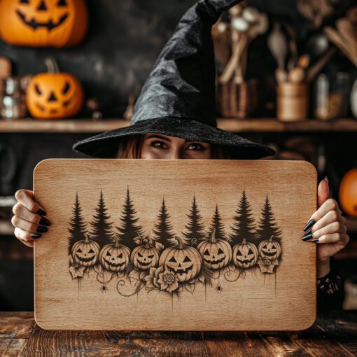 File laser per tagliere di salumi di Halloween, bordo a lanterna di zucca, design per incisione Glowforge - immagine 3