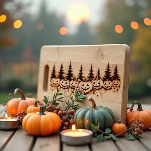 File laser per tagliere di salumi di Halloween, bordo a lanterna di zucca, design per incisione Glowforge - immagine 4
