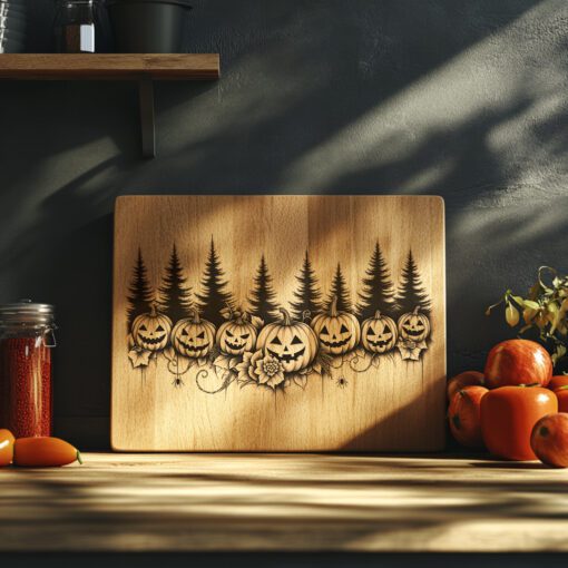File laser per tagliere di salumi di Halloween, bordo a lanterna di zucca, design per incisione Glowforge - immagine 5
