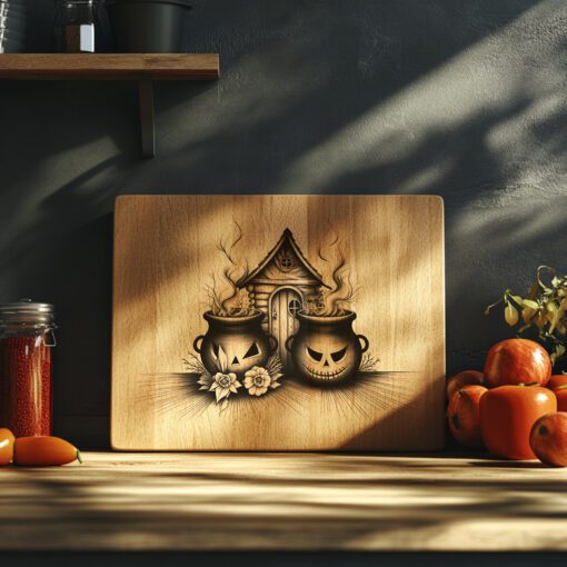 Halloween Charcuterie Board Laser File, Spooky Cauldron Engraved