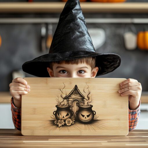 Halloween Charcuterie Board Laser File, Spooky Cauldron Engraved