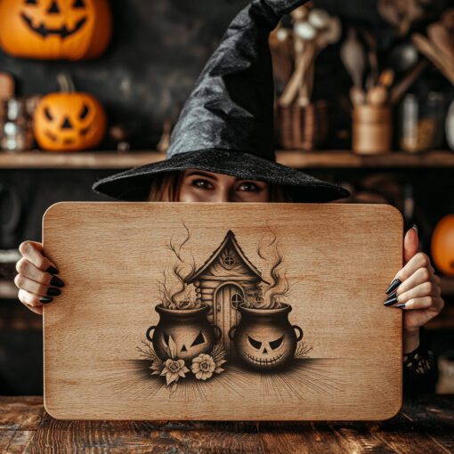 Halloween Charcuterie Board Laser File, Spooky Cauldron Engraved