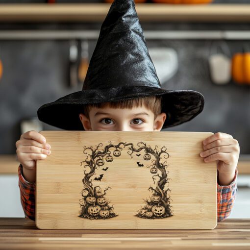 File laser per tagliere charcuterie di Halloween, Arco lanterna strega, Tagliere da portata spettrale - immagine 2