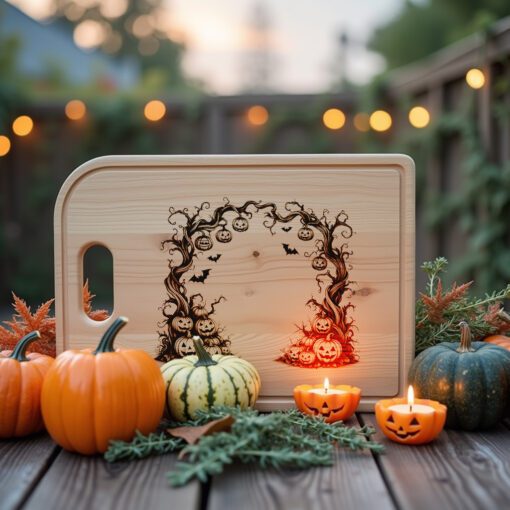 File laser per tagliere charcuterie di Halloween, Arco lanterna strega, Tagliere da portata spettrale - immagine 3