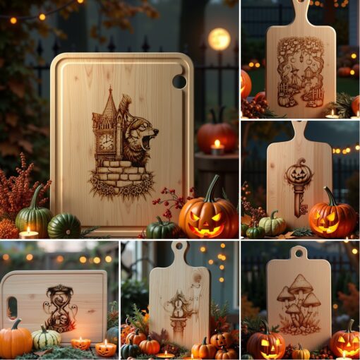 Halloween Charcuterie Board Set, Spooky Laser Engraving Designs,