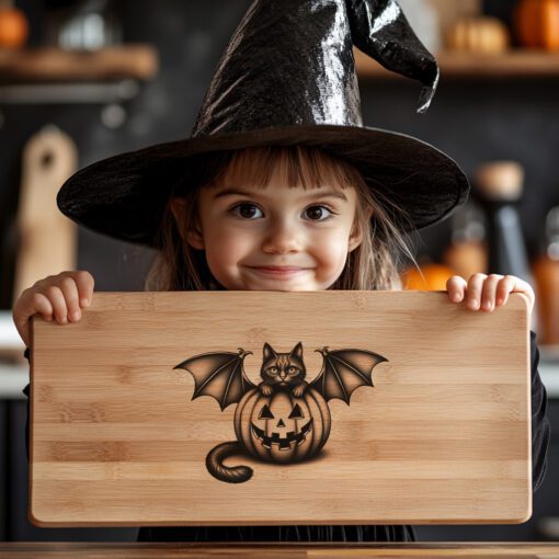 Halloween Cheese Board Engraving File, Cat Bat Pumpkin