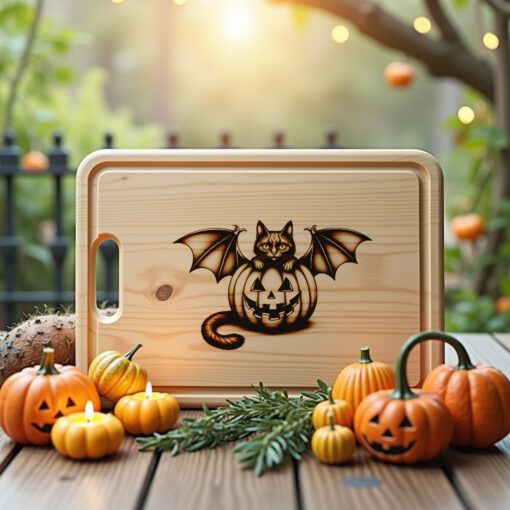 Halloween Cheese Board Engraving File, Cat Bat Pumpkin