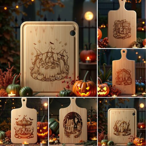 Halloween Engraving Bundle, Spooky Charcuterie Board Laser Designs,