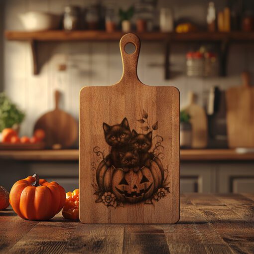 Halloween Ghost Cats Laser Engraving Design, Pumpkin Charcuterie