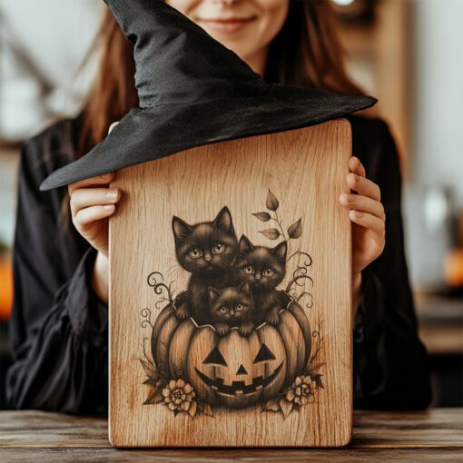 Halloween Ghost Cats Laser Engraving Design, Pumpkin Charcuterie