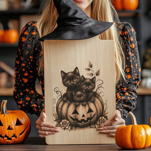 Halloween Ghost Cats Laser Engraving Design, Pumpkin Charcuterie