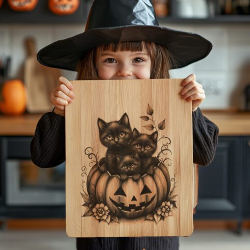 Halloween Ghost Cats Laser Engraving Design, Pumpkin Charcuterie