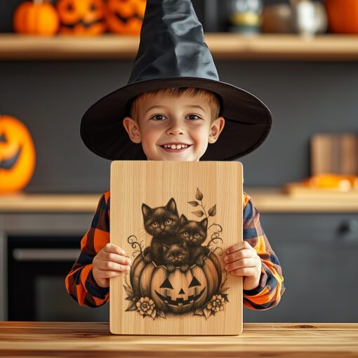 Halloween Ghost Cats Laser Engraving Design, Pumpkin Charcuterie
