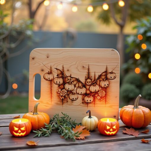 File per incisione laser di Halloween, design per tagliere con pipistrelli e luci di zucca - immagine 5