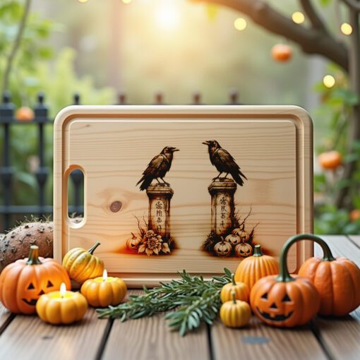 Halloween Laser Engraving File, Charcuterie Board, Gothic Twin