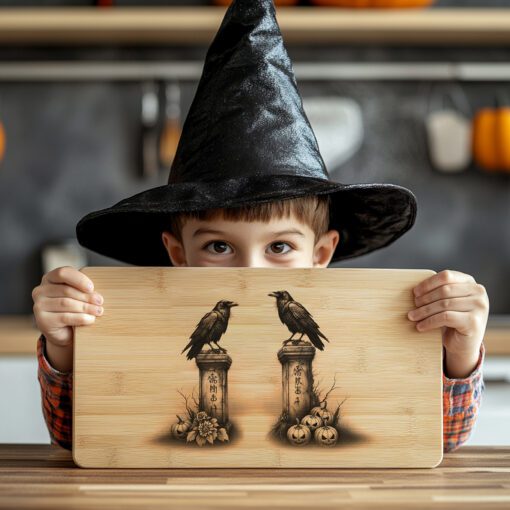 Halloween Laser Engraving File, Charcuterie Board, Gothic Twin
