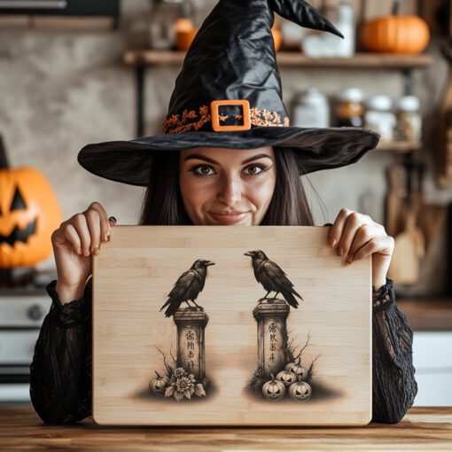 Halloween Laser Engraving File, Charcuterie Board, Gothic Twin