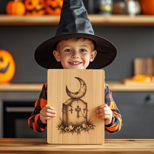 Halloween Laser Engraving File, Crescent Moon Tombstone Charcuterie