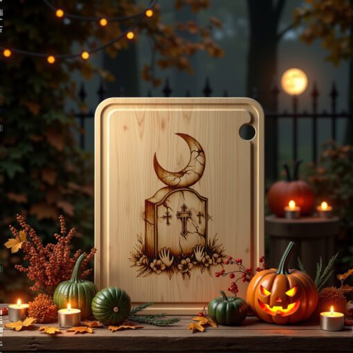 Halloween Laser Engraving File, Crescent Moon Tombstone Charcuterie