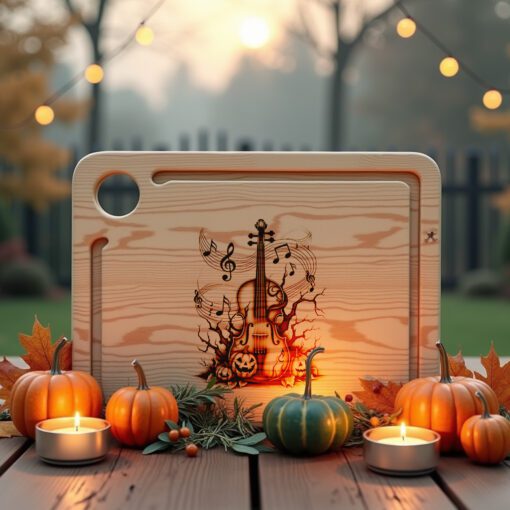 Halloween Laser Engraving File, Haunted Violin Charcuterie Board,