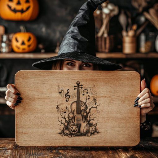 Halloween Laser Engraving File, Haunted Violin Charcuterie Board,