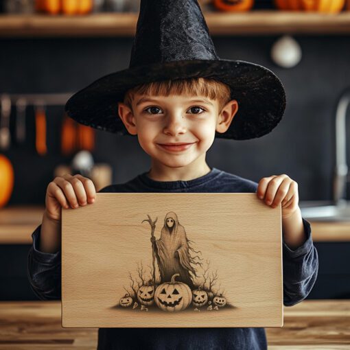 Halloween Laser Engraving File, Spectral Pumpkin Charcuterie Board